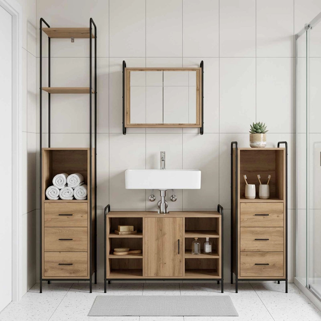 Set di Armadi da Bagno 3 pz Rovere Artigianale 3444590