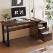 Scrivania moderna 135 x 54 cm con piano in MDF e struttura in metallo, finitura marrone, con vano aperto e cassetto silenzioso