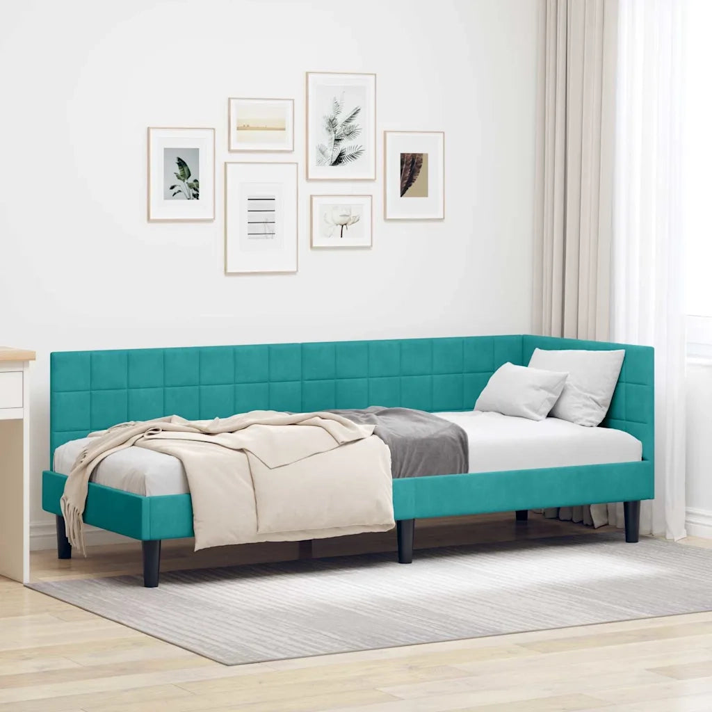 Letto singolo | Letto per adulti | Cornice del letto ad angolo Turchese 80 cm x 200 cm Velluto