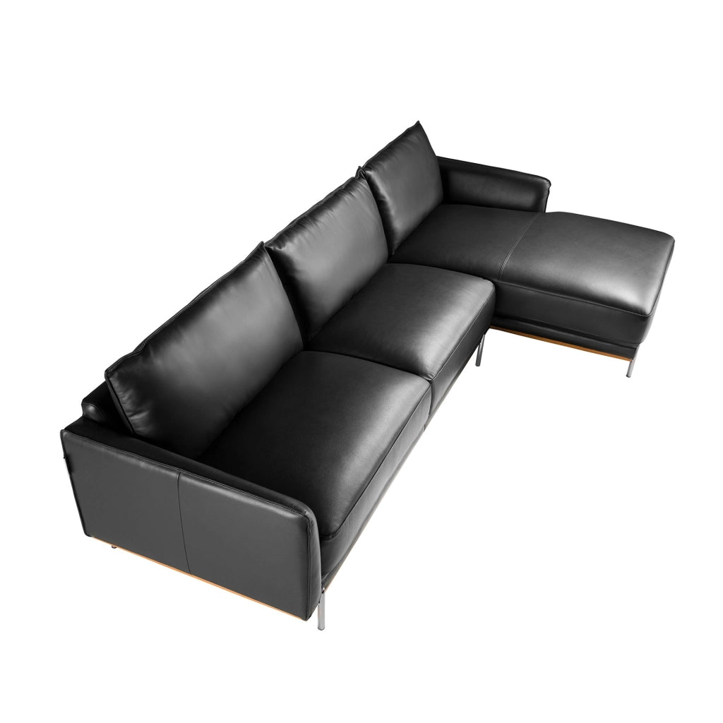 Divano chaise longue destro in pelle nera