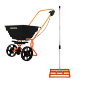 Spargitore Rotante Fertilizzante & Livella Prato 50cm Rastrello Arancione Manico Estensibile