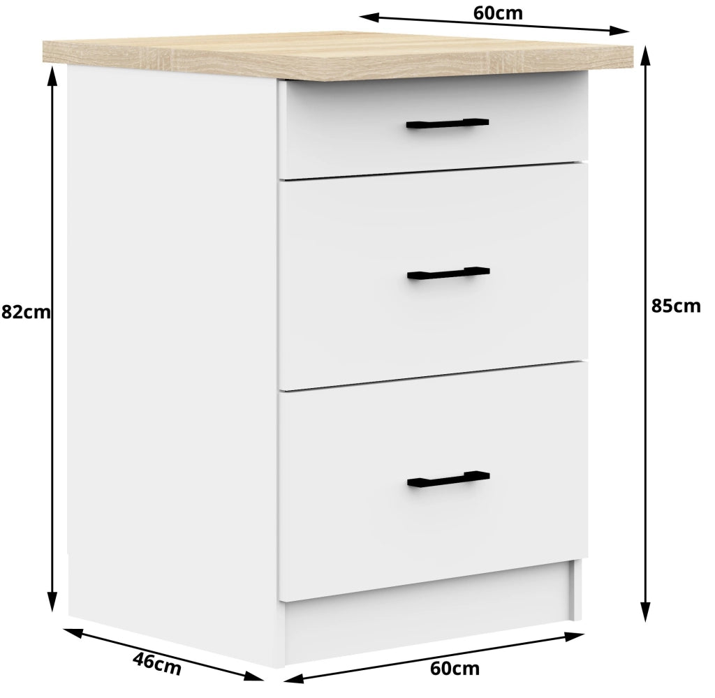 Mobile cucina modulare con piano di lavoro AKORD OLIWIA Bianco 60 cm 3 cassetti 60x46x85 cm