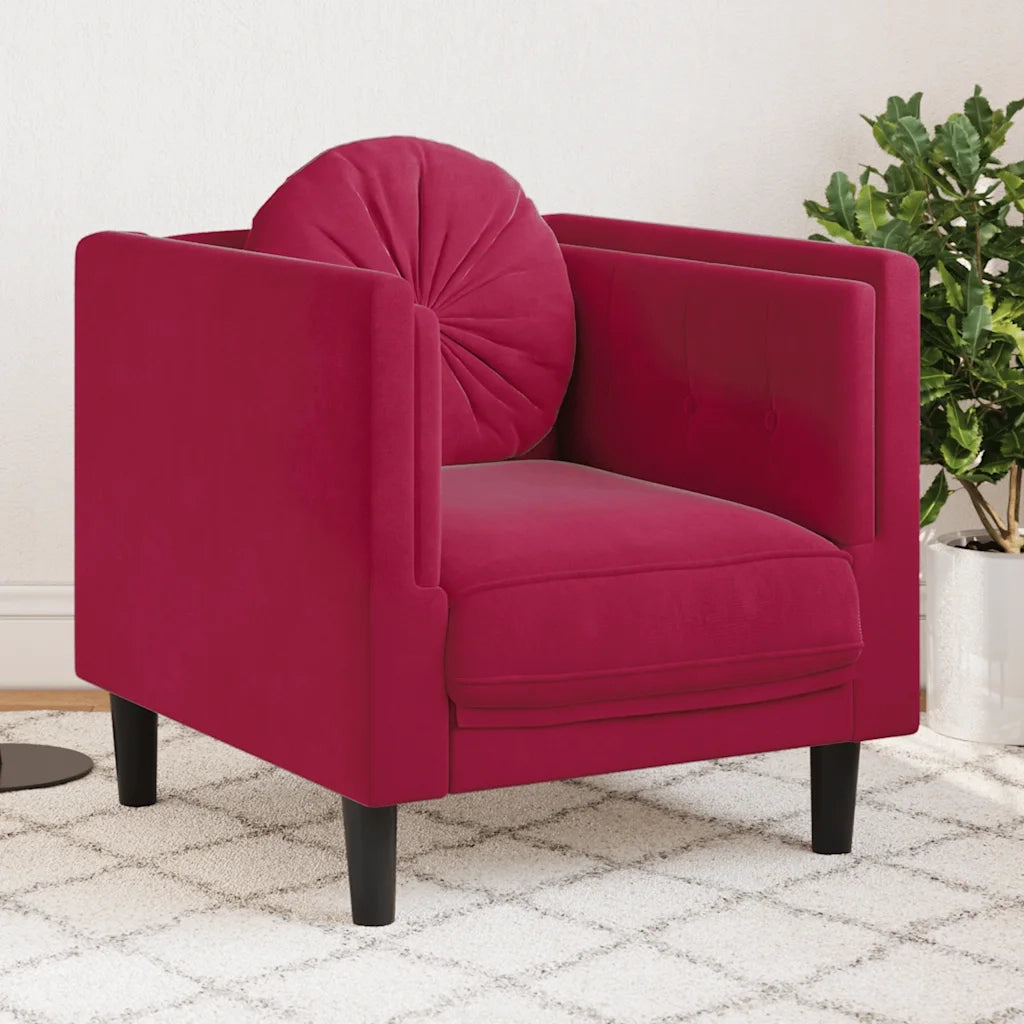 Divano Sedia-Poltrona con Cuscino Rosso Vino in Velluto