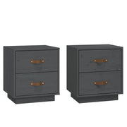 Set di 2 Comodini | Armadio da Notte | Mobiletto da notte Grigi 40x34x45 cm in Legno Massello di Pino