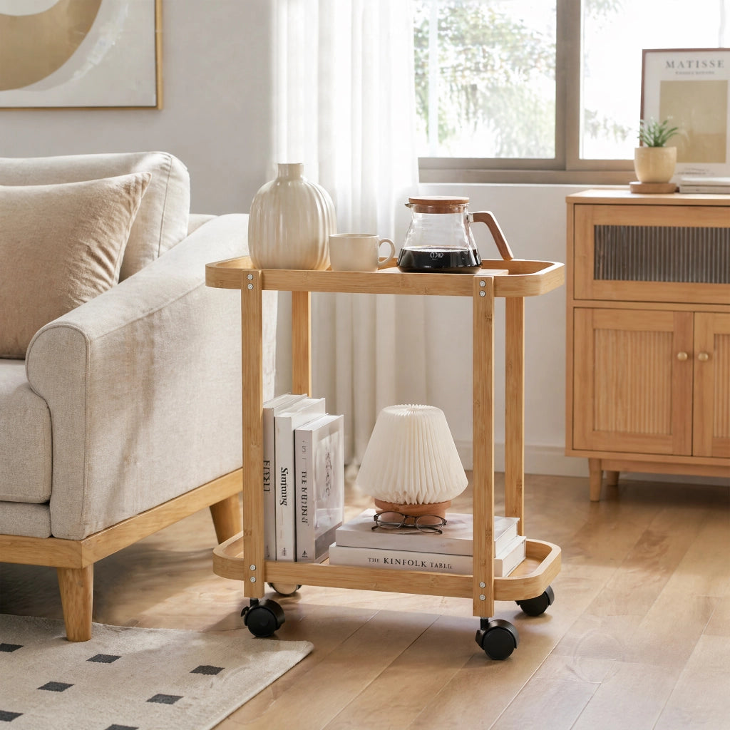 Carrello da cucina a 2 livelli in bambu' ¨C zephmum ¨C 54x36.5x60 cm naturale