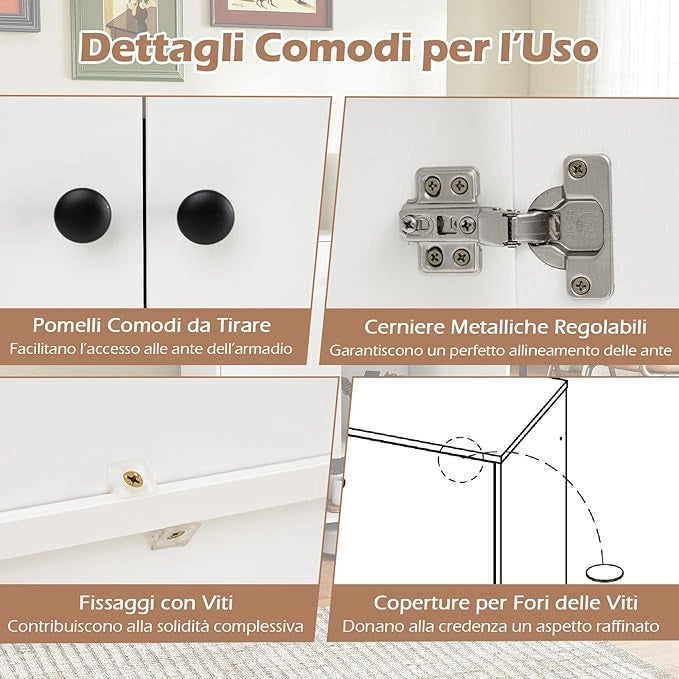 Credenza da Cucina, Armadietto da Terra Salvaspazio con 1 Ripiano Regolabile e 1 Vano, Mobiletto in Legno per Bagno, Soggiorno, Cucina, Ingresso, 75 x 35 x 95 cm, Portata 110 kg (Bianco)