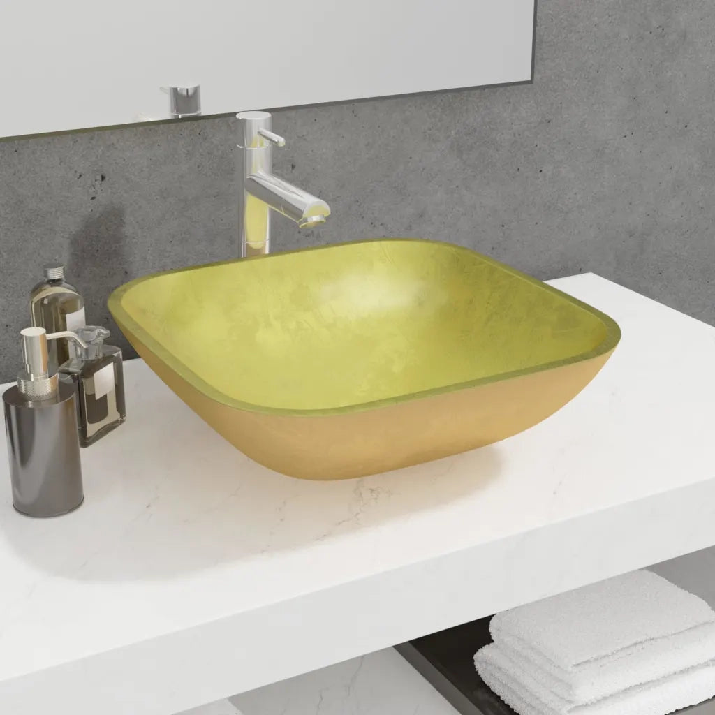 Lavandino in Vetro 42x42x14 cm Oro CFW2749985