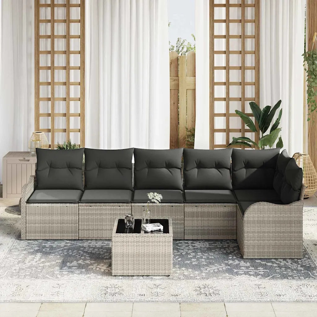 Set Divano da Giardino con cuscino 7 pcs Grigio Poly Rattan 3354401