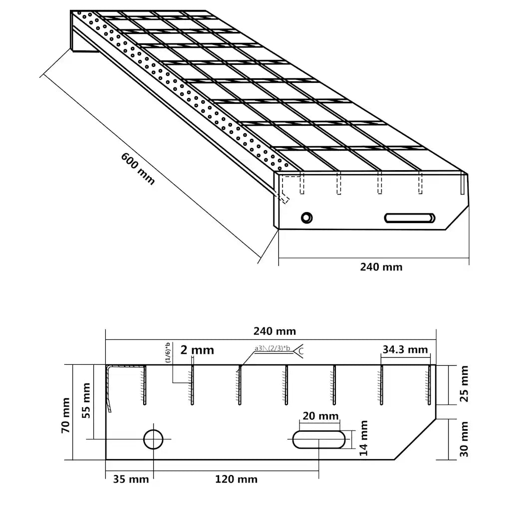 Gradino in Griglia 60x24x7 cm Acciaio Zincato 155677