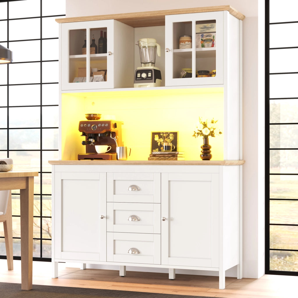 Armadio alto con LED, 4 ante e 3 cassetti, bianco, 120x40x179 cm