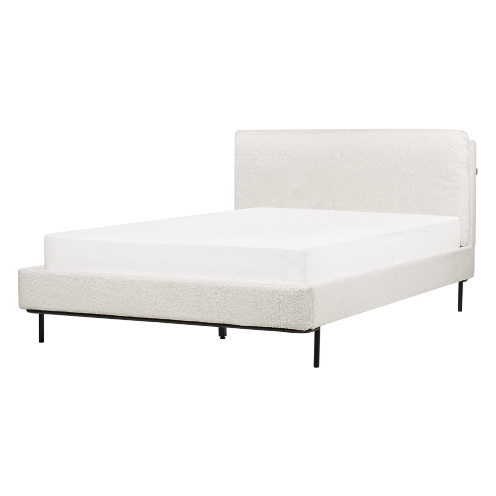 Letto a doghe Bianco Bouclè Imbottito 140 x 200 cm EU Matrimoniale Design Moderno