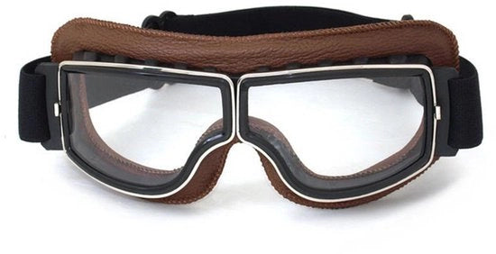 Occhiali da Motocross Vintage Cruiser per Uomo Donna Adulto - Stile Aviatore Pilot - Lederato - Marrone