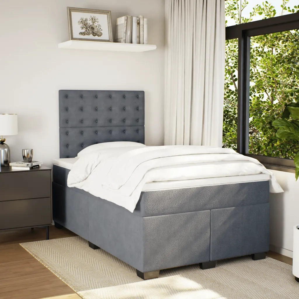 Giroletto a Molle con Materasso Grigio Scuro 120x190 cm Velluto