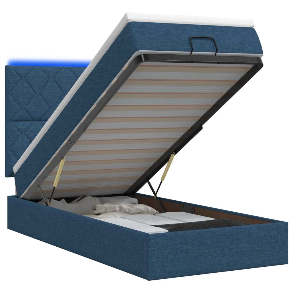Letto Ottomano con Materasso e LED Blu 90 x 190 cm Tessuto 3458123