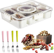 Scatola per snack con coperchio - 8 compartimenti snack con lattina rimovibile - 28 x 21 cm - scatola per snack con divisione - contenitore per snack con maniglia - biscotti snack verdure noci