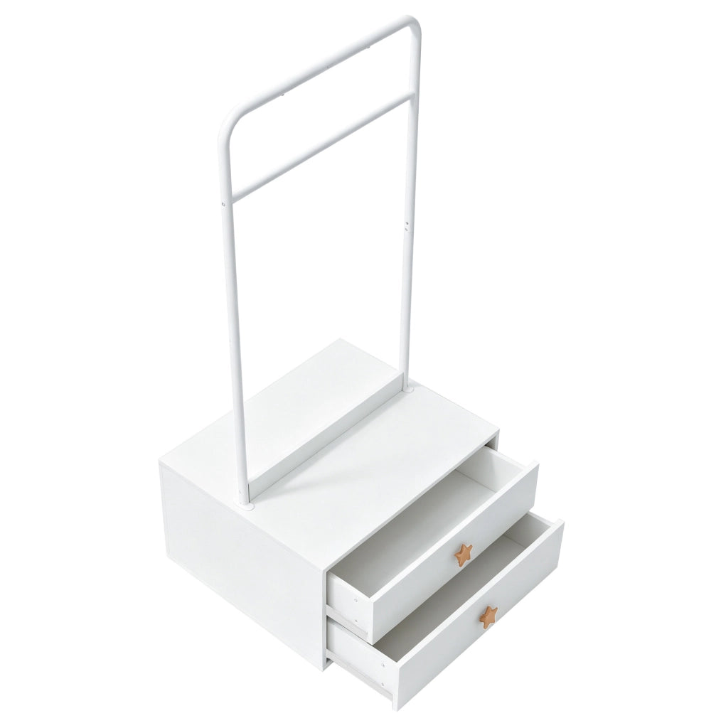 Appendiabiti per bambini 70x55x168 cm con asta e 2 cassetti in MDF; bianco