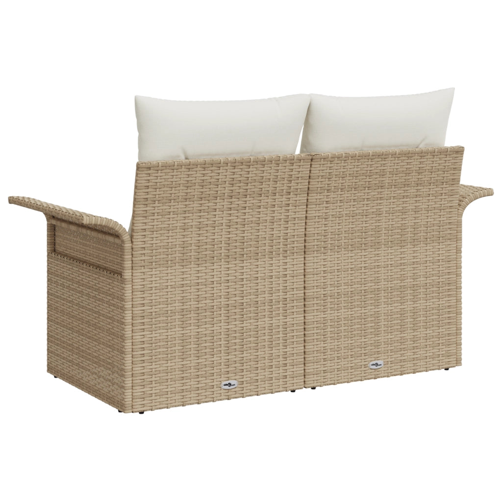 Divano da giardino per 2 con contenitore e cuscini beige in rattan sintetico