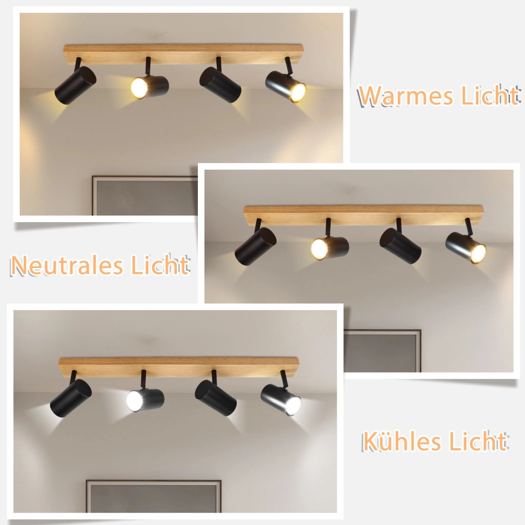 ZMH Faretto da soffitto Plafoniera in legno nero 4 fiamme GU10 orientabile 350° vintage