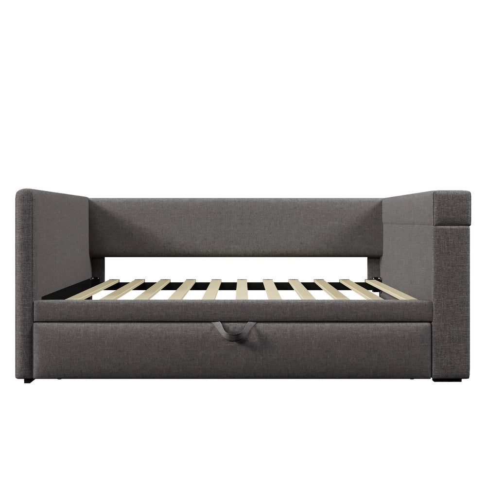 Letto Singolo Imbottito con Estraibile ¨C MINIMAL ¨C Tessuto Grigio 90x190