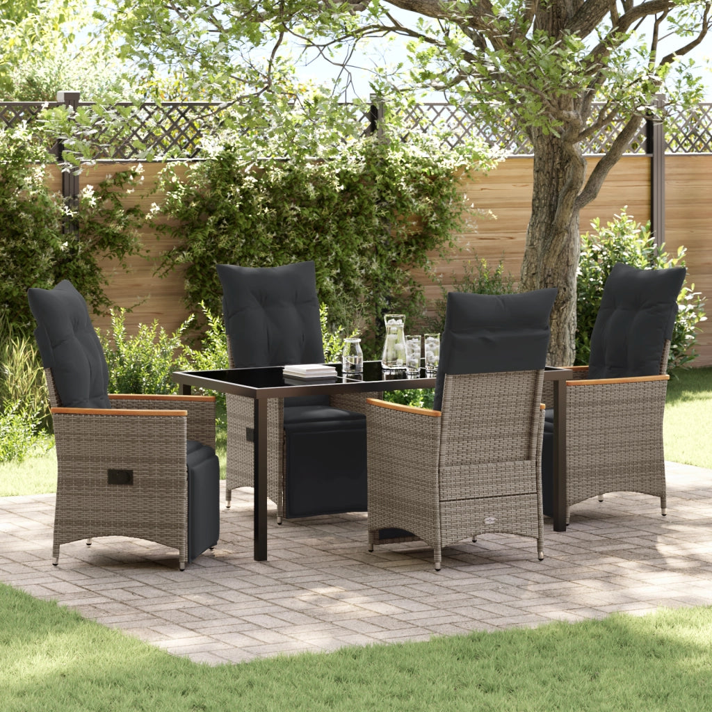 Set da Giardino da 5 Pezzi con Cuscini Grigio Polyrattan