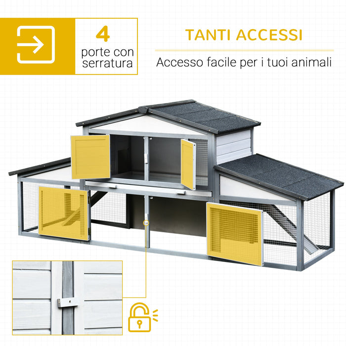 Conigliera da Esterno 225x70x100 cm in Legno Grigio e Bianco