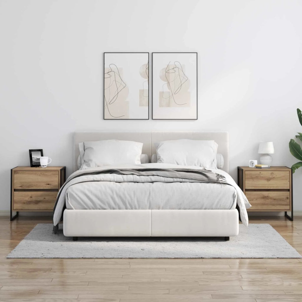 Set di 2 Comodini | Armadio da Notte | Mobiletto da notte Rovere Artigianale 50 x 39.5 x 50 cm