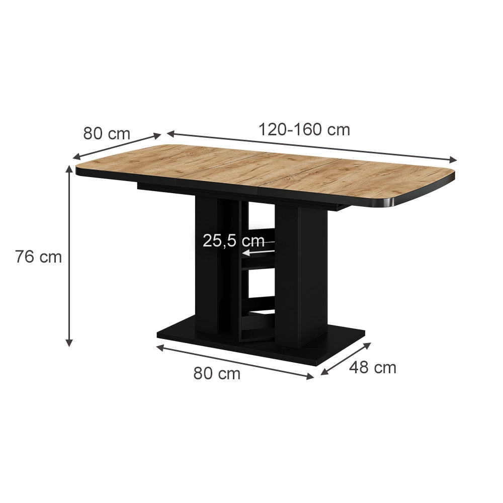 Vicco tavolo da pranzo allungabile Rovere Goldkraft/nero 120 x 80 cm
