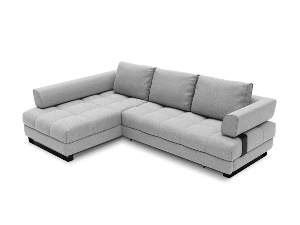 Cosmopolitan Design - Divano convertibile angolare sinistro con box "Clinton" 5 posti in tessuto strutturato grigio 