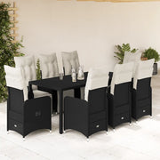 vidaXL Set Bistrò da Giardino 9 pz con Cuscini in Polyrattan Nero