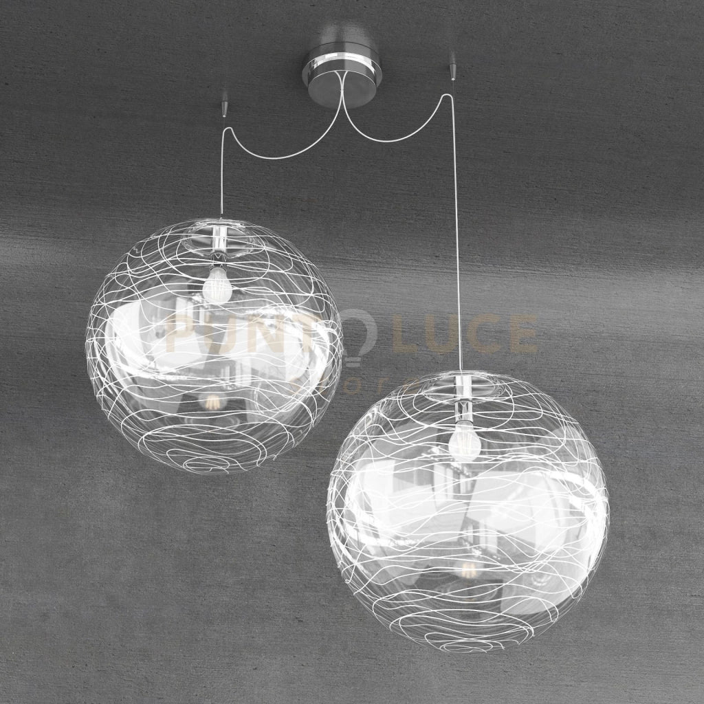 MOON SOSPENSIONE 2 LUCI D.40 CM. VETRO BIANCO 1117-S2-40-BI