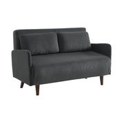 Divano letto in velluto a coste con gambe in legno, 2 posti, grigio