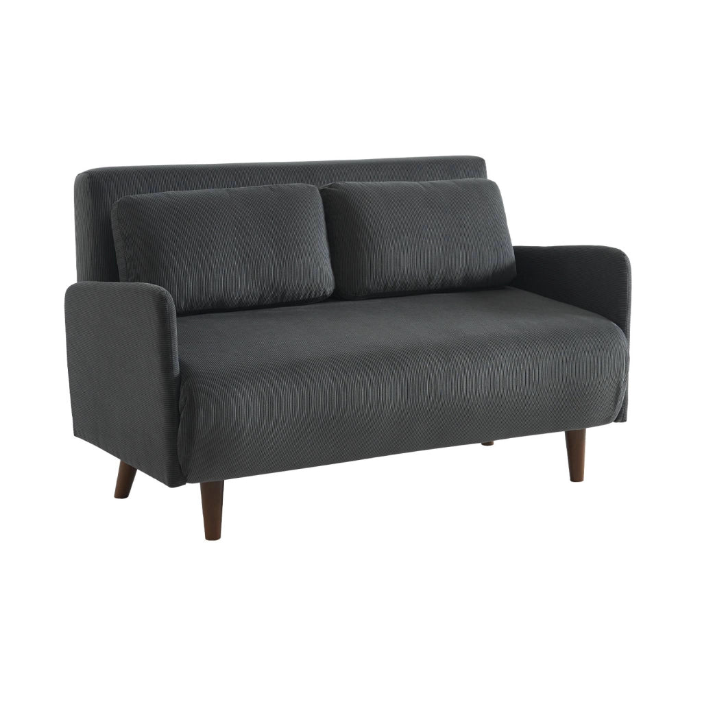 Divano letto in velluto a coste con gambe in legno, 2 posti, grigio