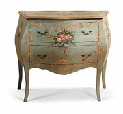 Como' bombato 2 cassetti laccato verde invecchiato con decori misure l.94 p.42 h.80 (1300) - Mobili 2G