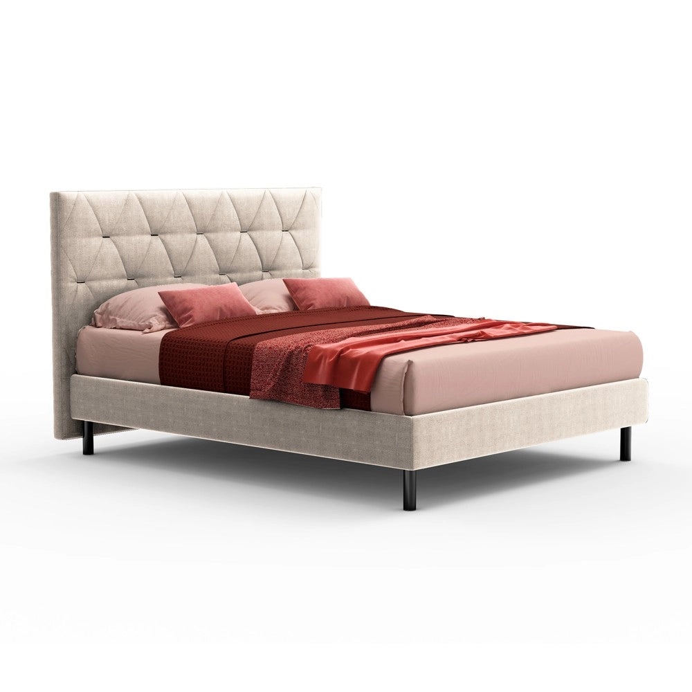 Letto Cody matrimoniale contenitore con testiera trapuntata colore beige