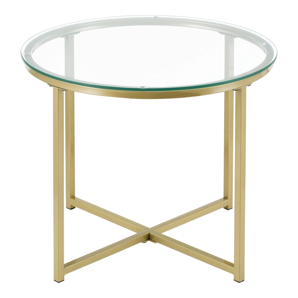 Tavolino da caffè/da Divano - Altezza 42 cm - Tavolino Basso da Salotto/Soggiorno con Piano in Vetro Ø50 cm di Forma Rotonda e Telaio in Metallo Color Oro