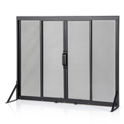 Protezione sicura da scintille con telaio di supporto a triangolo-Schermo per camino con porte scorrevoli 89 x 72 cm Nero