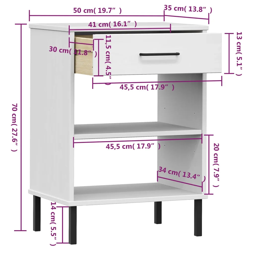 Mobile Consolle | Tavolo d'Ingresso Gambe Metallo Bianco Legno Massello Pino OSLO