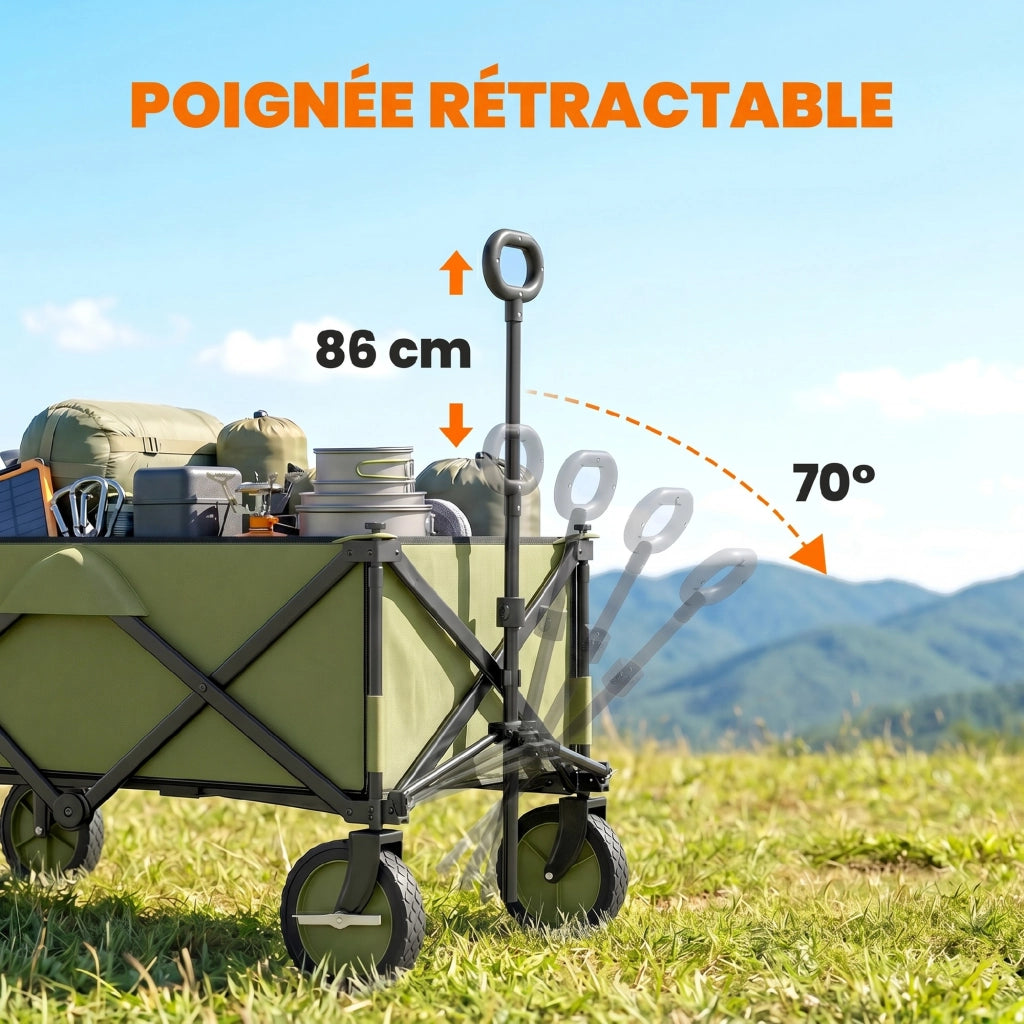 Carrello da giardino pieghevole 4 ruote - Xylo - telone rimovibile, manico telescopico