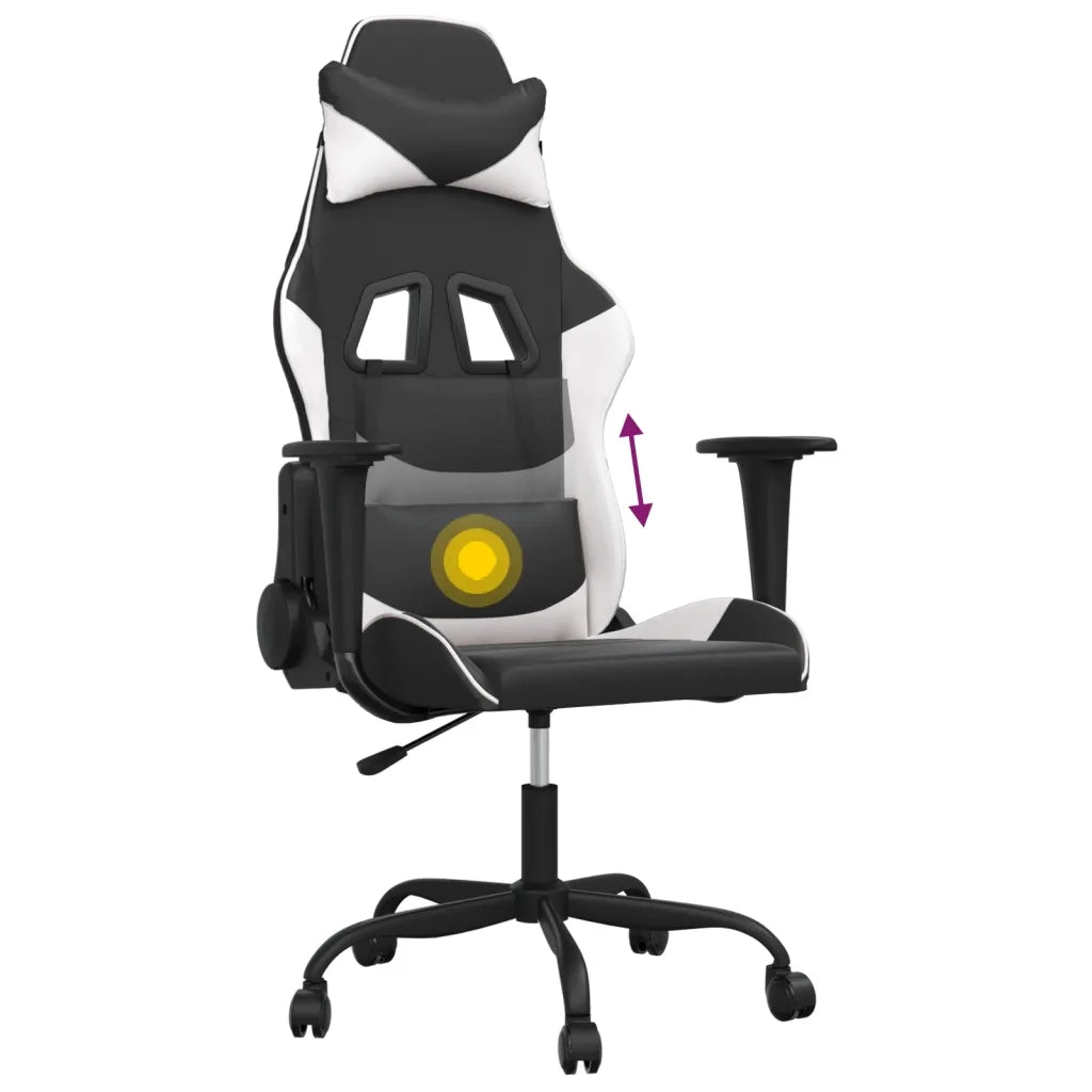 Sedia da Gaming | Sedia da e-sports Massaggiante Nera e Bianca in Similpelle