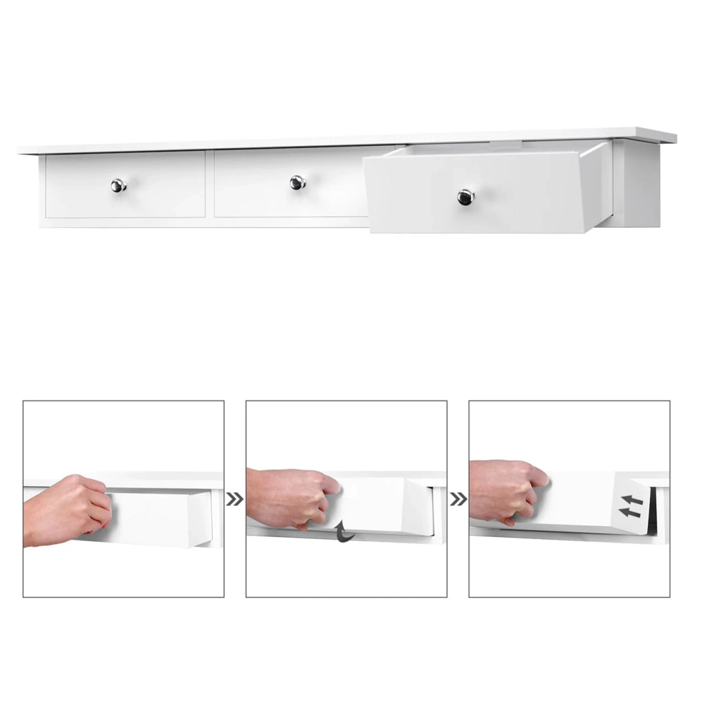 Mensola da parete a 3 cassetti con mobiletto da parete 80 x 15 x 10 cm per corridoio soggiorno camera da letto cucina vernice lucida bianco 12_0002399