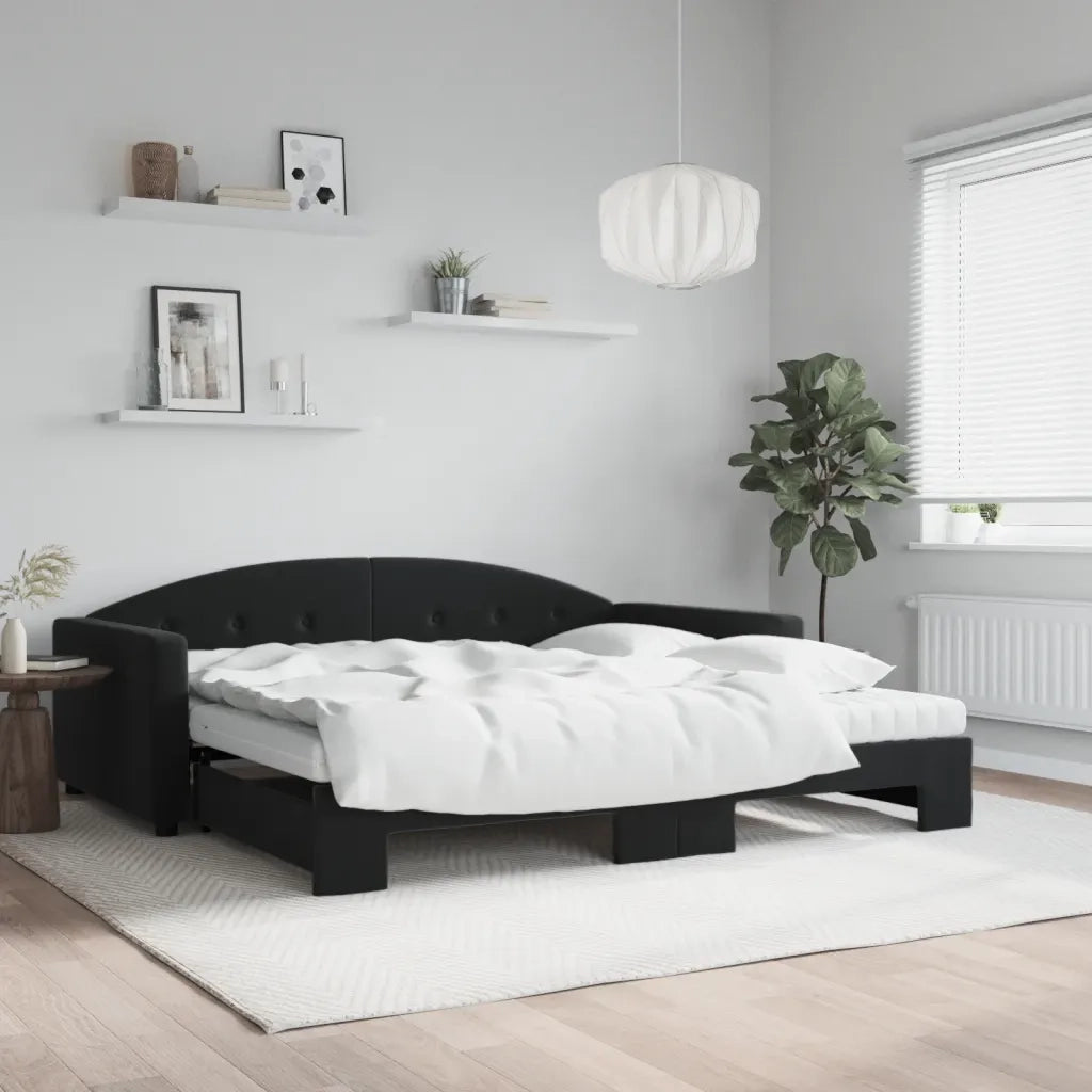 Divano Letto Estraibile con Materassi Nero 100x200 cm Velluto 3197336