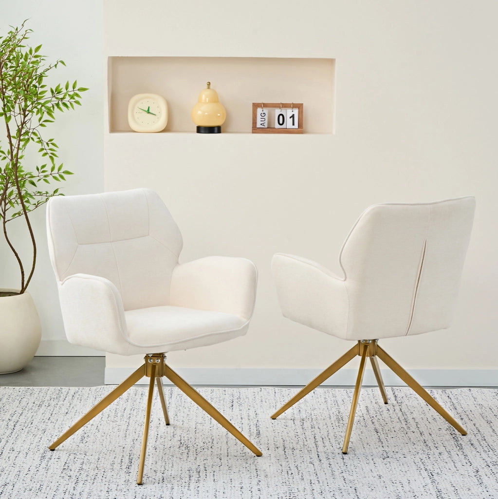 Set di 2 sedie girevoli 60.0x56.0x59.0 cm con schienale e braccioli in chenille e metallo crema