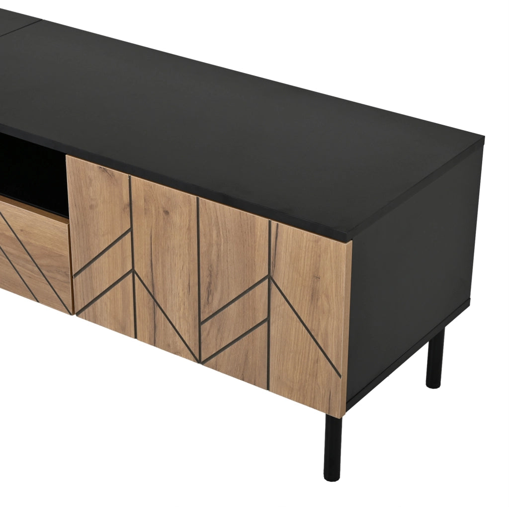 Mobile TV 180x40x45 cm con 2 cassetti e 2 ante in truciolare nero e naturale
