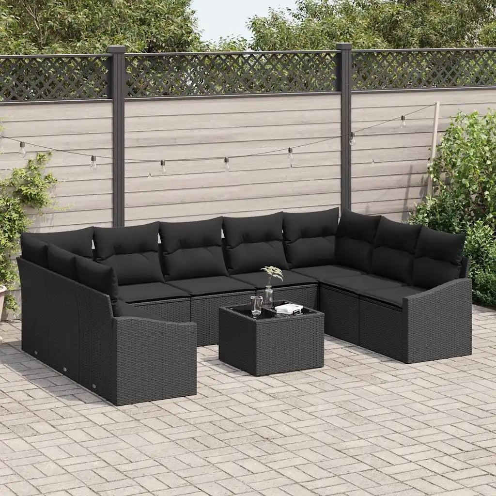 Set Divano da Giardino con archiviazione Nero polyrattan
