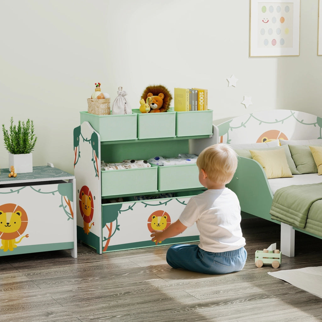 Scaffale per bambini a 3 ripiani con 6 scatole di tessuto ¨C Minimal ¨C verde