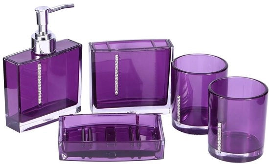 Set da bagno 5 pezzi - Accessori da bagno - Orecchiera per spazzola da denti - Bicchiere - Scatola per sapone - Materiale duraturo