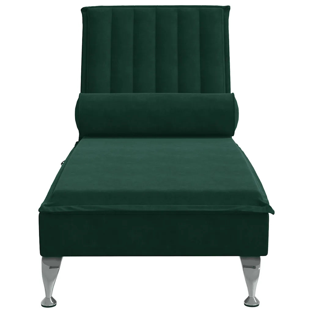 Chaise Longue Massaggi con Capezzale Verde Scuro in Velluto 379461