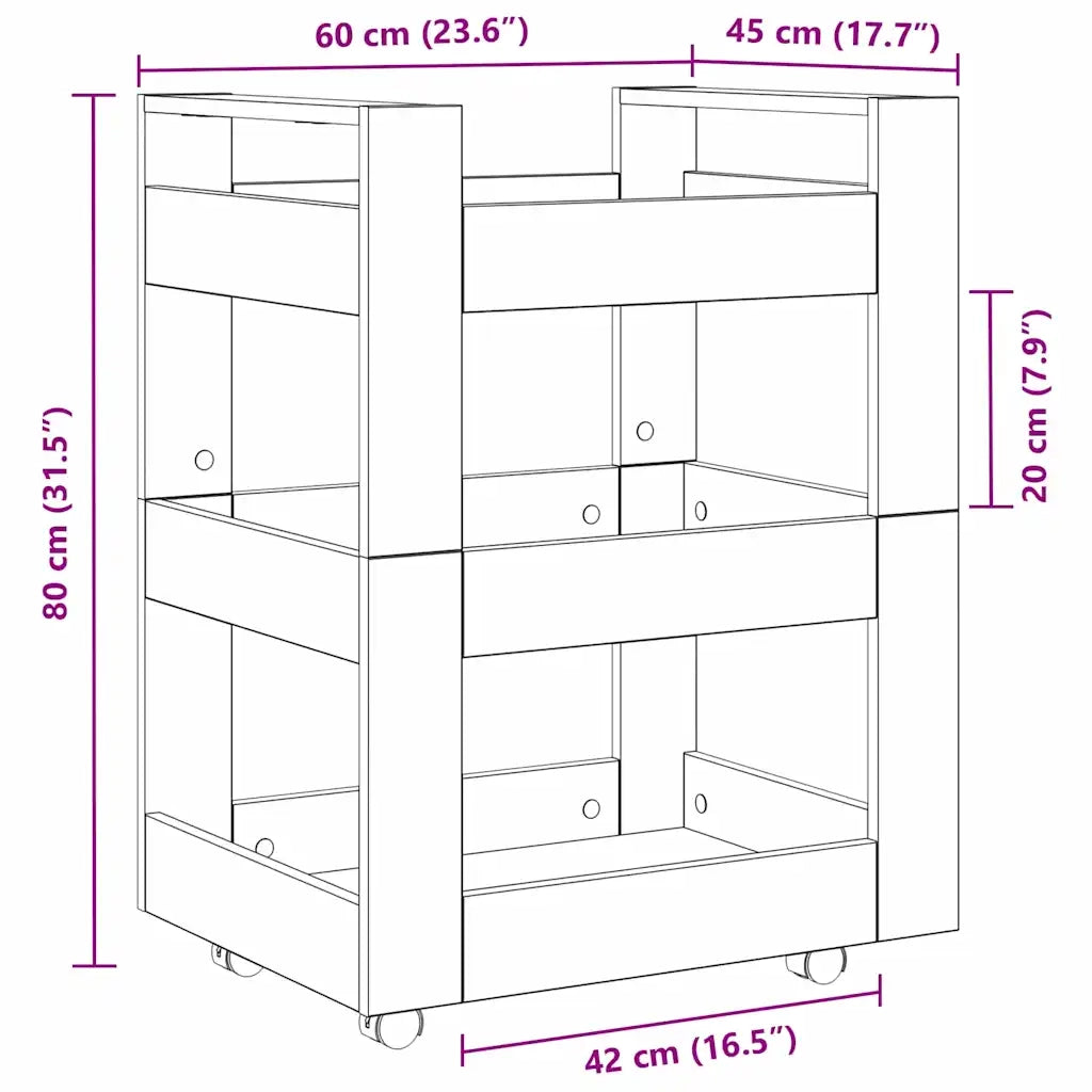 Carrello da Cucina Rovere Nero 60 x 45 x 80 cm CFW7048768