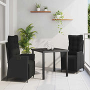 Set da Pranzo per Giardino con cuscino 3 pcs Nero polyrattan 3380533