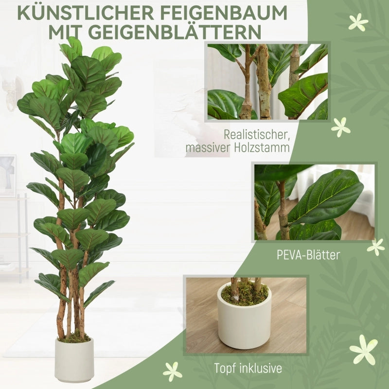 Ficus lyrata artificiale, pianta artificiale con 71 foglie, tronco in legno massello, vaso, 50 x 50 x 150 cm, verde